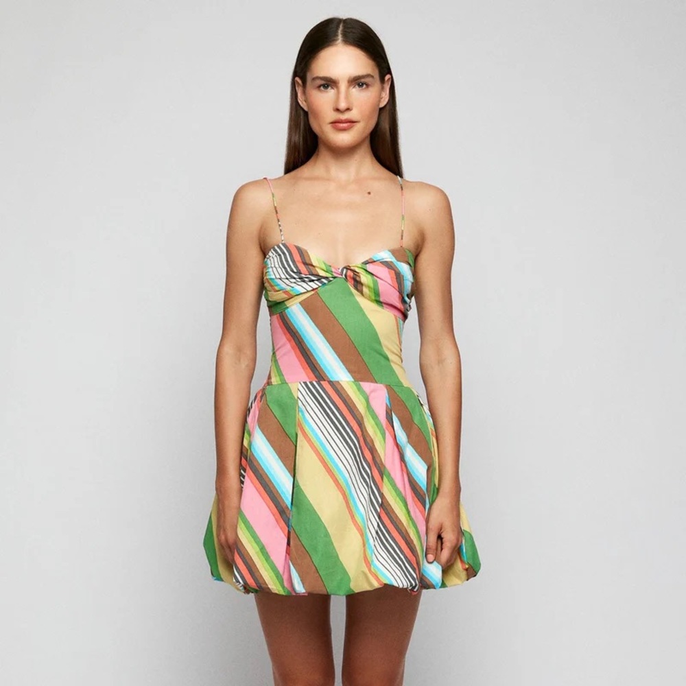 Anthropologie SWF NWT Fitted Balloon Mini Dress Cotton Stripe La Fiesta Medium - Picture 4 of 13